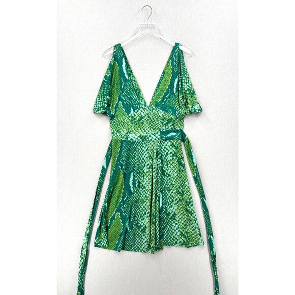 DIANE VON FURSTENBERG Suron Python Wrap Dress Womens 8 Green Sleeveless Vneck - Picture 4 of 13
